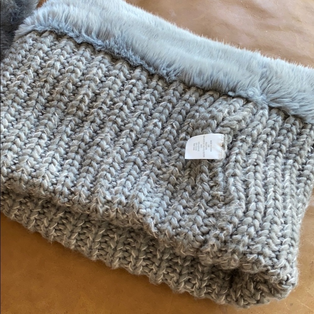 Faux fur headband wrap scarf set cable knit gray - Picture 3 of 4